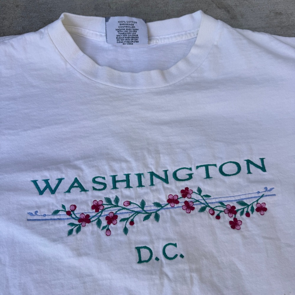 Vintage Lee Washington DC Cherry Blossom T-Shirt White XL Made in USA Cotton - Picture 2 of 6